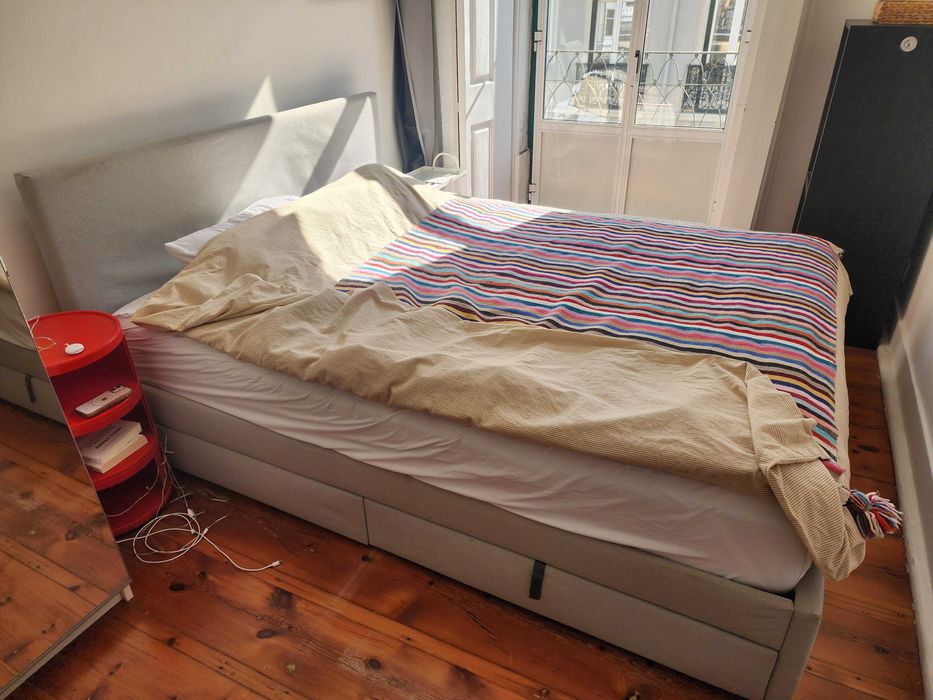 GLADSTAD Cama estofada c/2 caixas arrum, Kabusa cinz clr, 140x200 cm