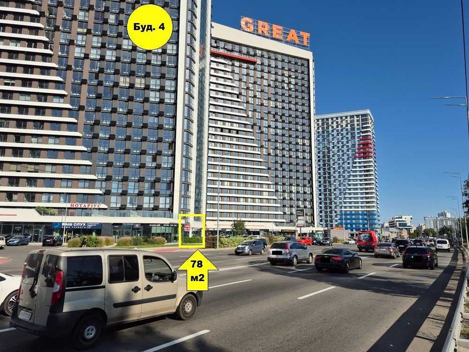 Фасад 78м, є ремонт, ЖК GREAT, Грейт, Дніпровська набережна, 5000 кв.