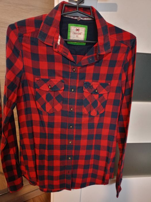 Czerwona koszula w kratkę granat 38