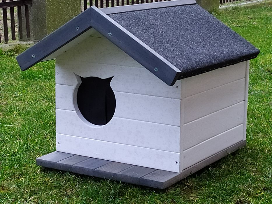 Buda Budy dla Kota Psa K7 SZARO-BIAŁA Malowana Ocieplona SKRĘCONA PR