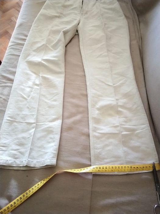 Calça bege, 36, algodão leve