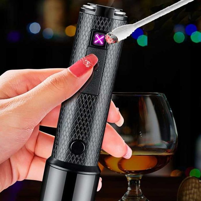 Зажигалка usb 2-ух дуговая + power bank + фонарик. 3в1. Цвет: черный