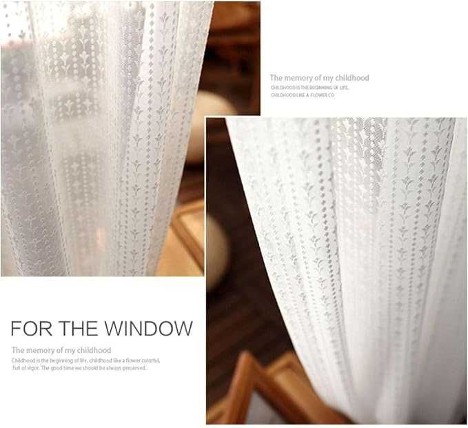 Rustykalne firanki z haftem, komplet 2x 140x145 cm, białe