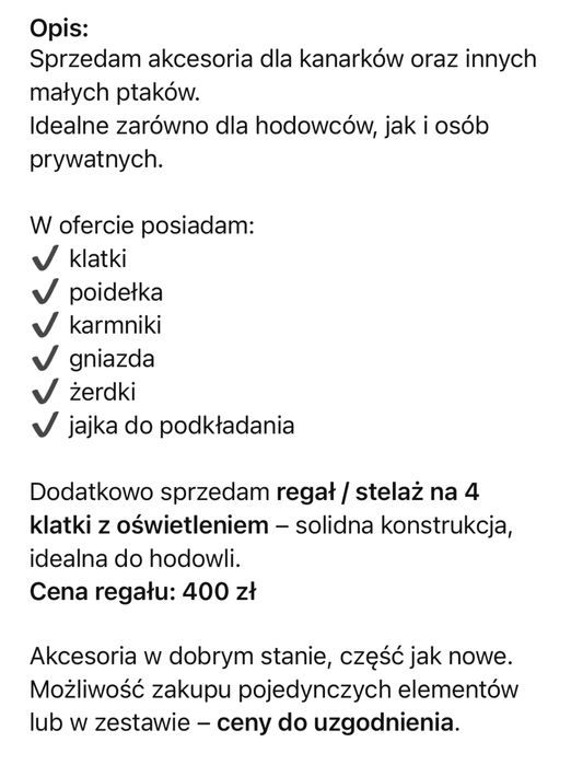 Akcesoria do kanarków i innych ptakow