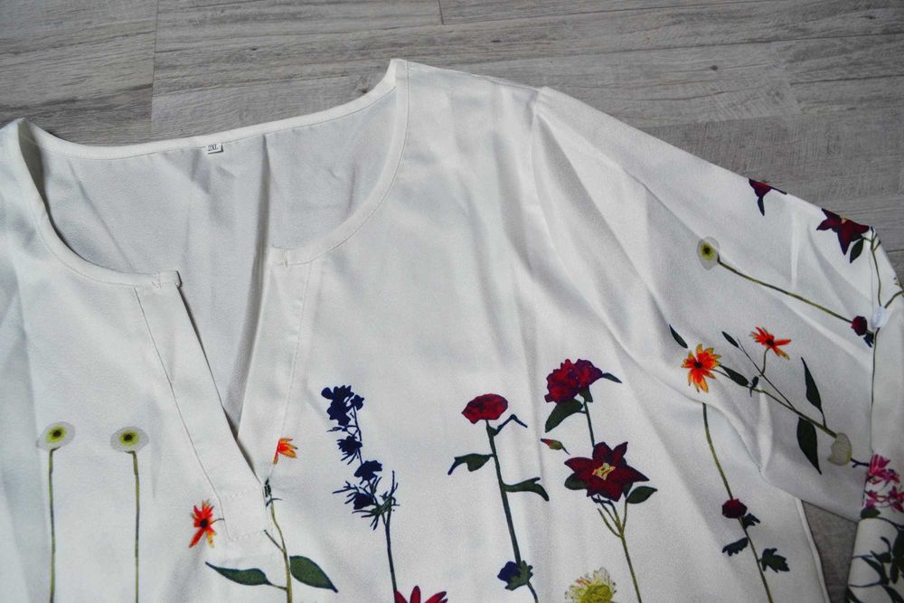 Kremowa koszula w kwiaty vintage XXL