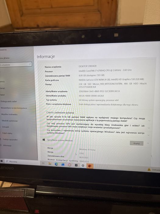 Sprzedam laptop lenowy y700