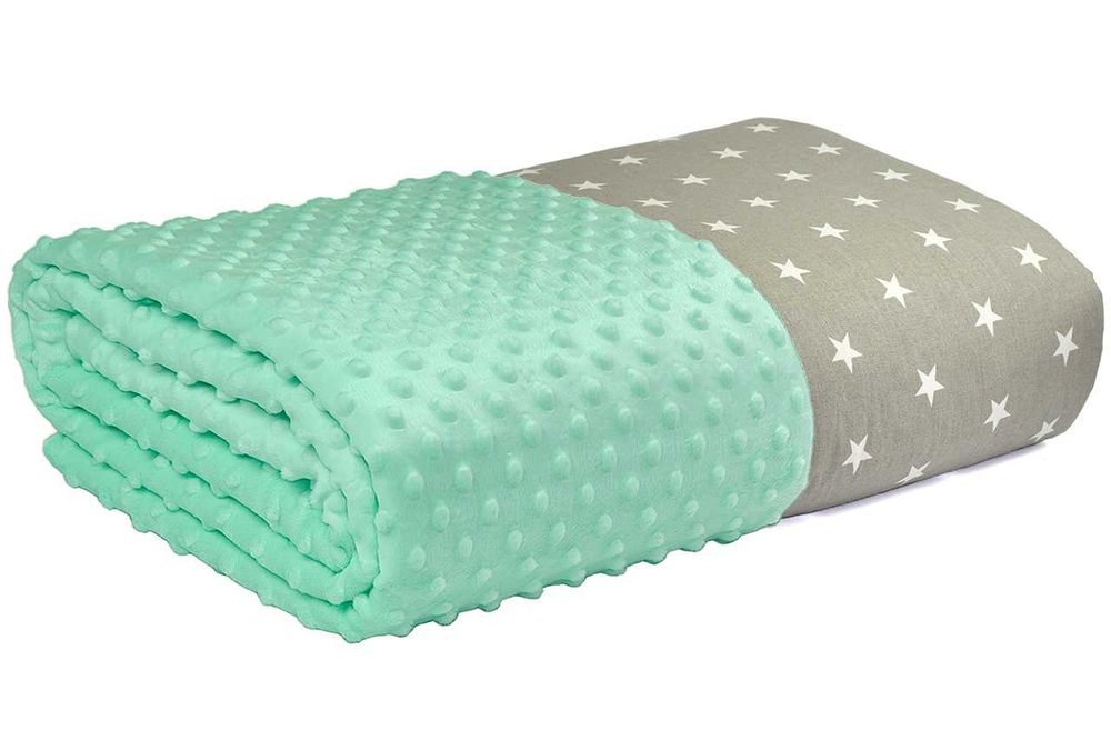 2w1 Dwustronna Narzuta Na Łóżko Koc Gwiazdki Miętowy Minky 160x200