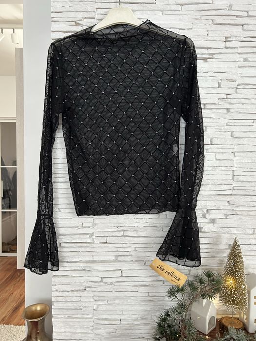 Bluzka tiulowa S M L Blink z rozkloszowanymi rękawami dzwonek czarna