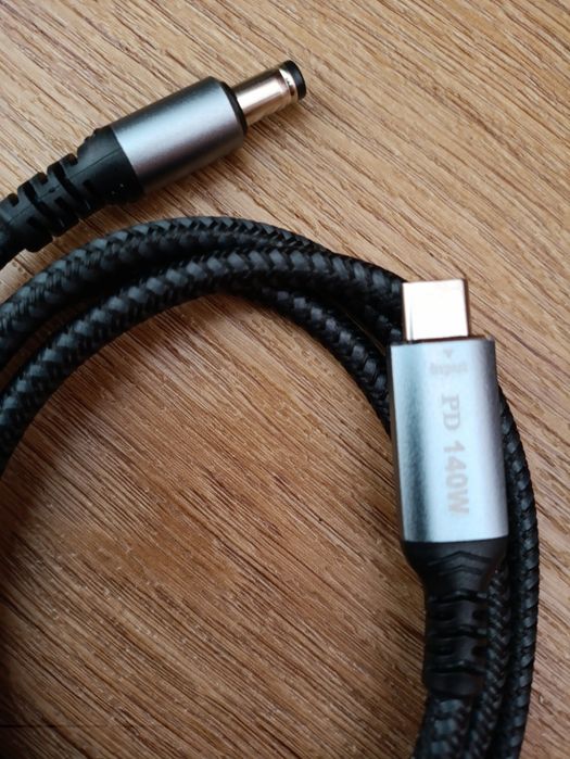 Якісний шнур живлення USB C до DC 5,5×2,1мм, швидка зарядка 140Вт