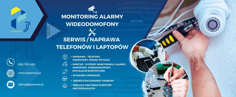 Montaż kamer CCTV/IP,Usługi elektryczne,Wideodomofony,Alarmy,Serwis ko