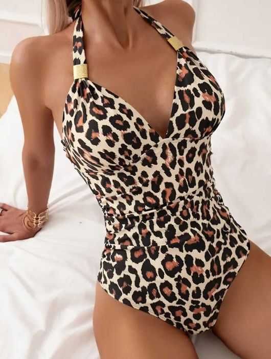 Білий та в Леопардовому принті суцільний купальник