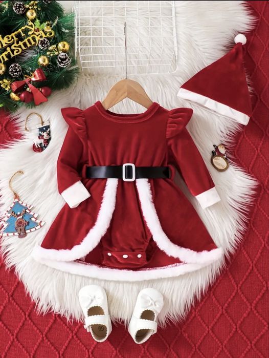 Новорічна сукня для дівчинки, комплект: сукня + поясок + шапка