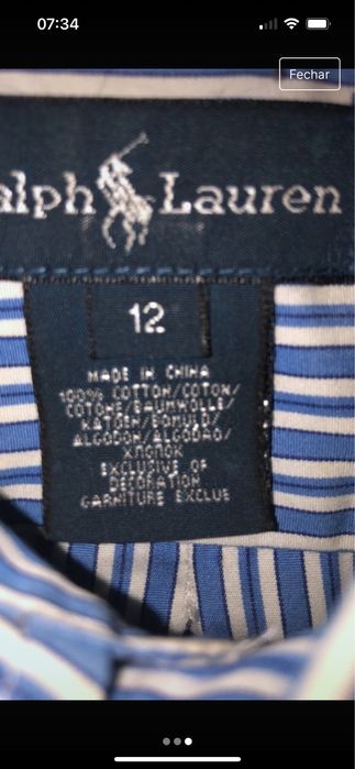 Camisa Polo Ralph Lauren como nova tam. 12