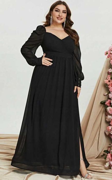 Czarna Długa sukienka wieczorowa 48