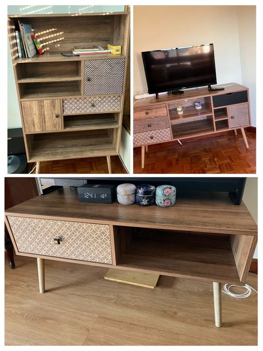 Sofá Cheize, Conjunto Rack, roupeiro, cadeira secretária