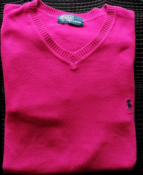 Camisola de lã merino Ralph Lauren tam XL rosa e verde