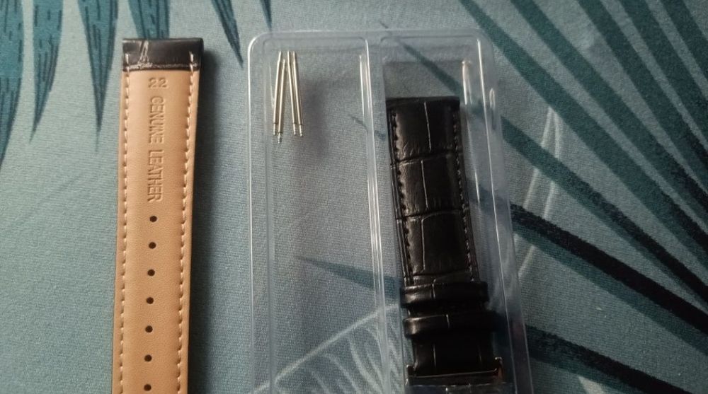 Czarny skórzany pasek do zegarka 22mm