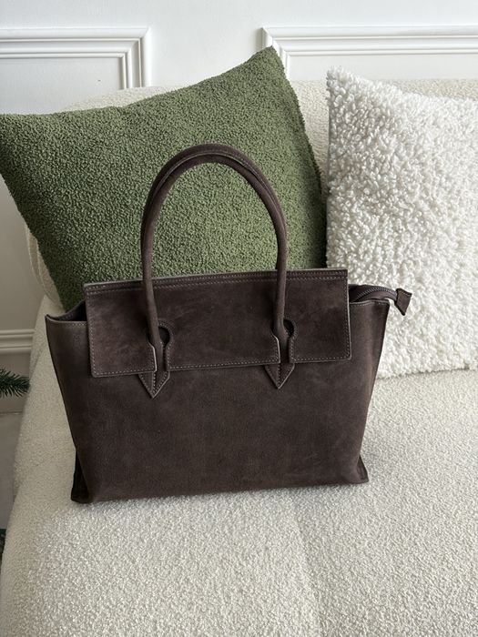 Сумка шопер натуральна замша шоколад Італія Vera Pelle