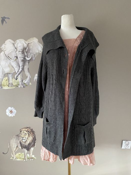 Grafitowy gruby ciepły sweter kardigan plus size 50/52
