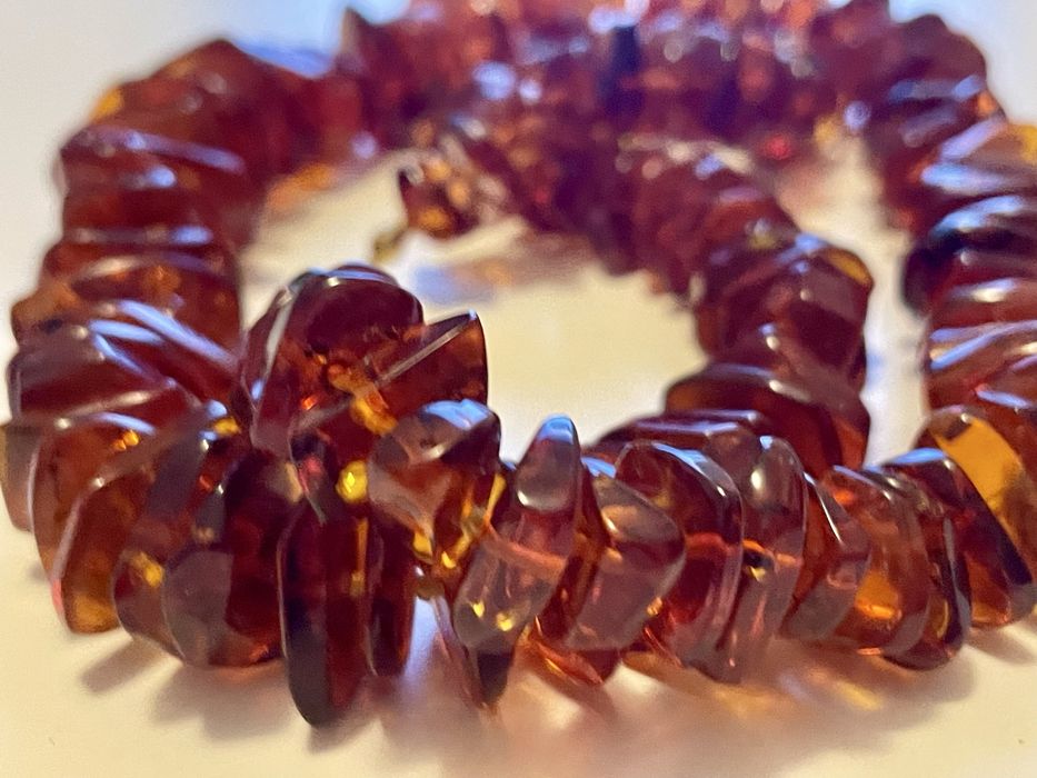 Naszyjnik kolia łańuch bursztyn bałtycki piękny kolor. PRL