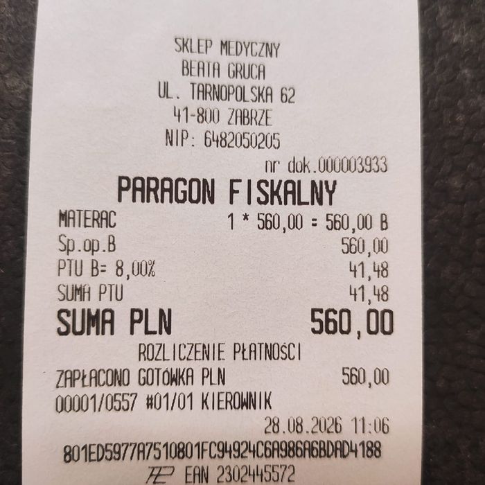 Materac przeciwodleżynowy rurowy zmiennociśnieniowy nowy