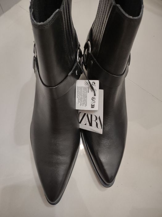 Buty Botki Kowbojki Skóra Naturalna Zara