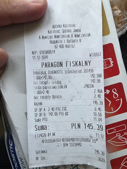 Nowy inhalator z paragonem