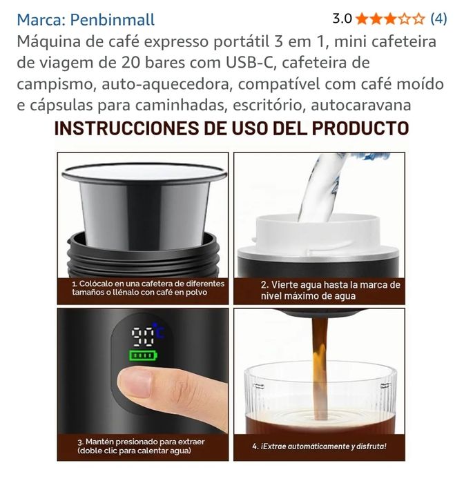 Máquina de café expresso portátil 3 em 1,