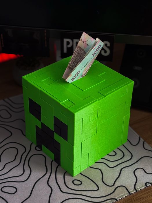 Скарбничка Minecraft Кріпер — для монет і купюр, 3D-друк