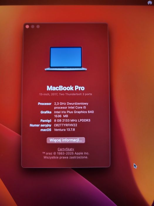 Mcbook pro 13" 2017 stan idealny