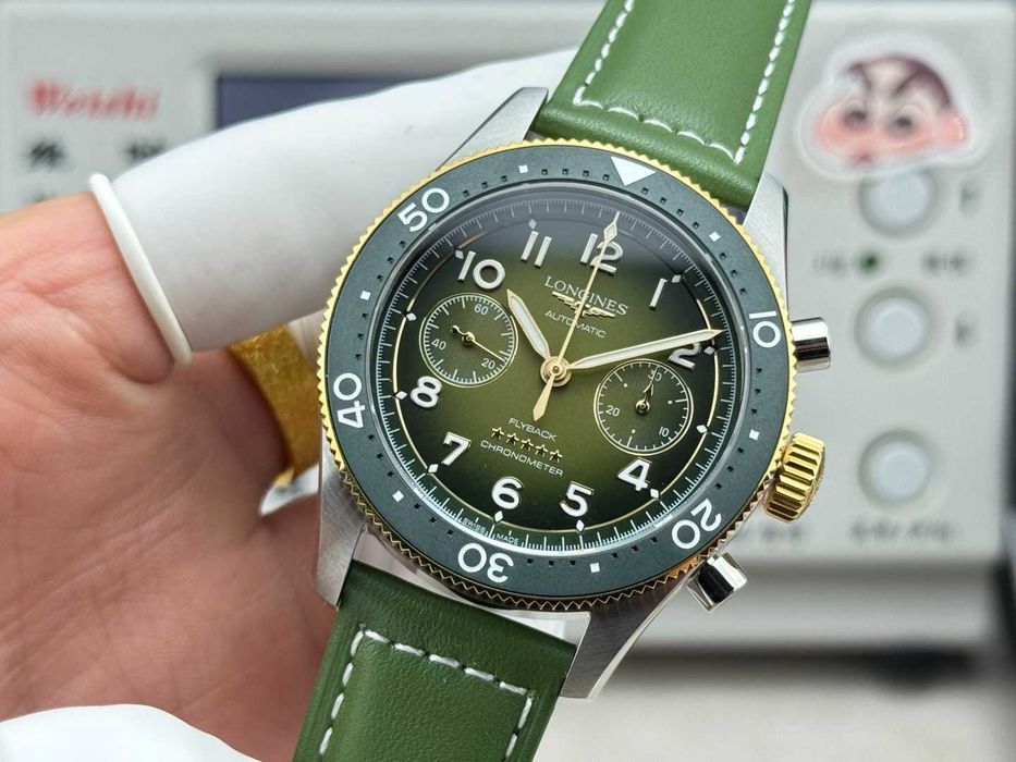 Годинник автоматичний Longines Spirit Flyback Skóra Ø42mm green