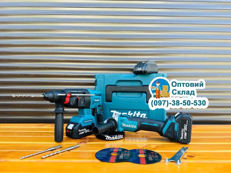 Акумуляторний набор 2/1 Makita Болгарка DGA504 + Перфоратор DHP202