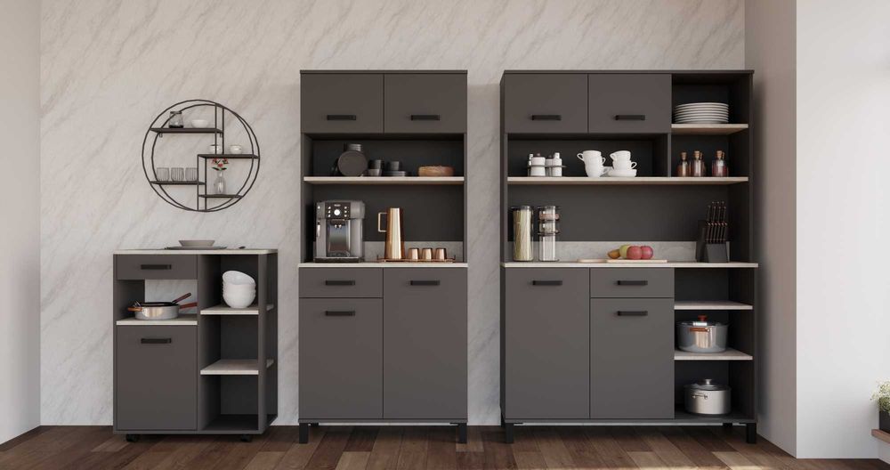 Bufet Kredens Kuchenny Linda Antracyt Zestaw  + Blaty