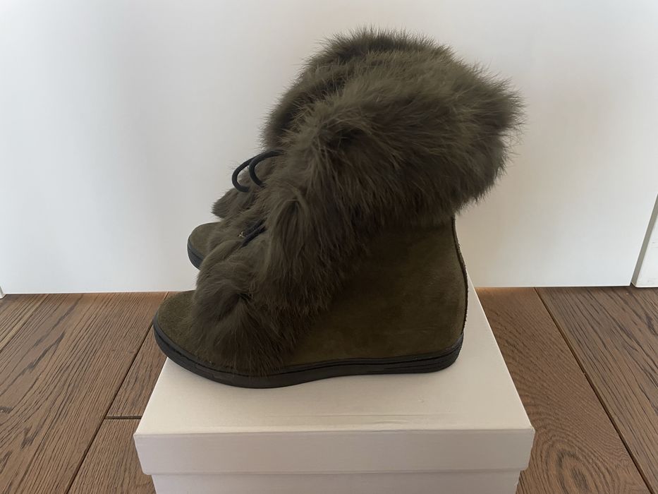 Buty trzewiki botki damskie zielone ocieplone skóra