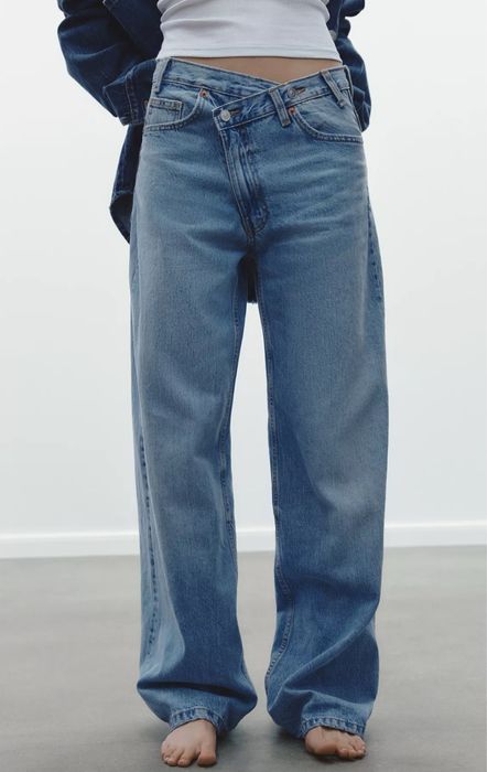 Джинси Zara wide leg 34 42 скошена талія