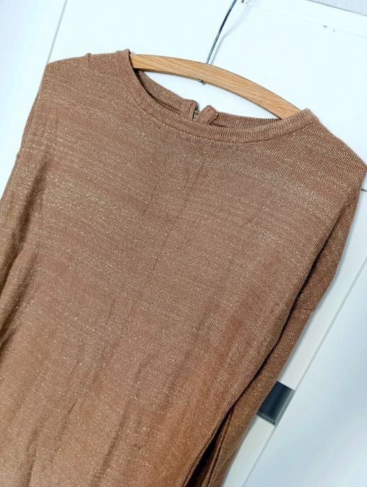 Sweter, tunika, small Size, khaki, złota nić, Mango