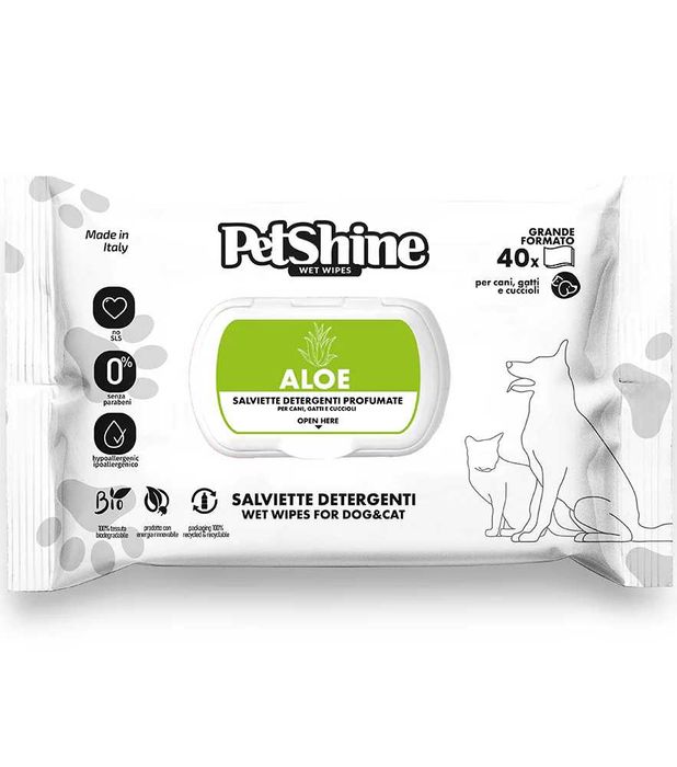 Petshine - Toalhitas hipoalergénicas para cão e gato (40 unid.)