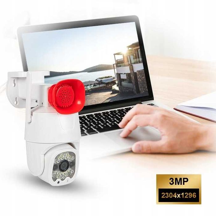 KAMERA obrotowa z MEGAFONEM WiFi detekcja ruchu głośna alarm ZOOM 2k