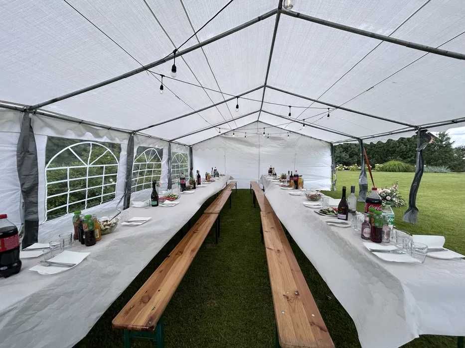Wynajem namiotów plenerowych imprezowych parkiet catering kompleksowo