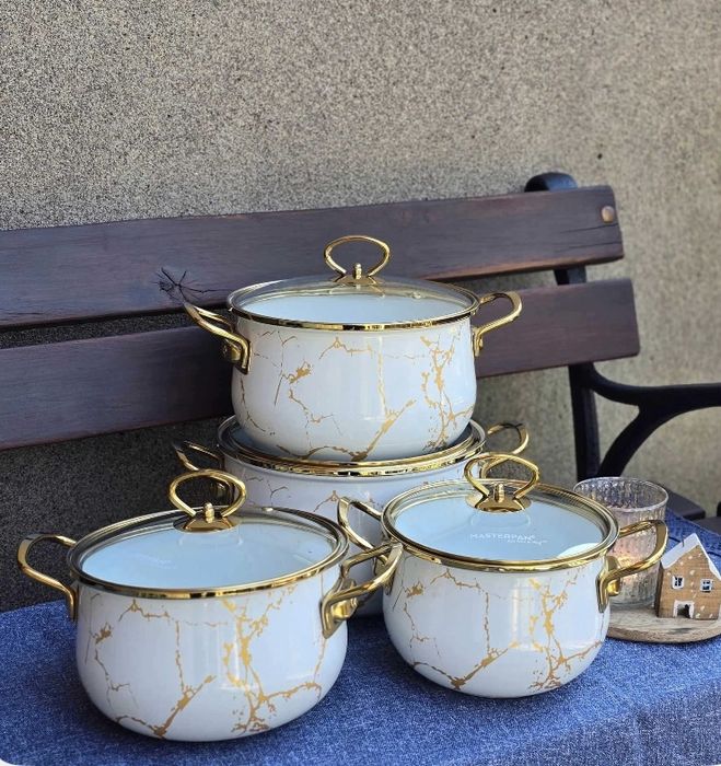 229 zł   Garnki emalia złoty marmur