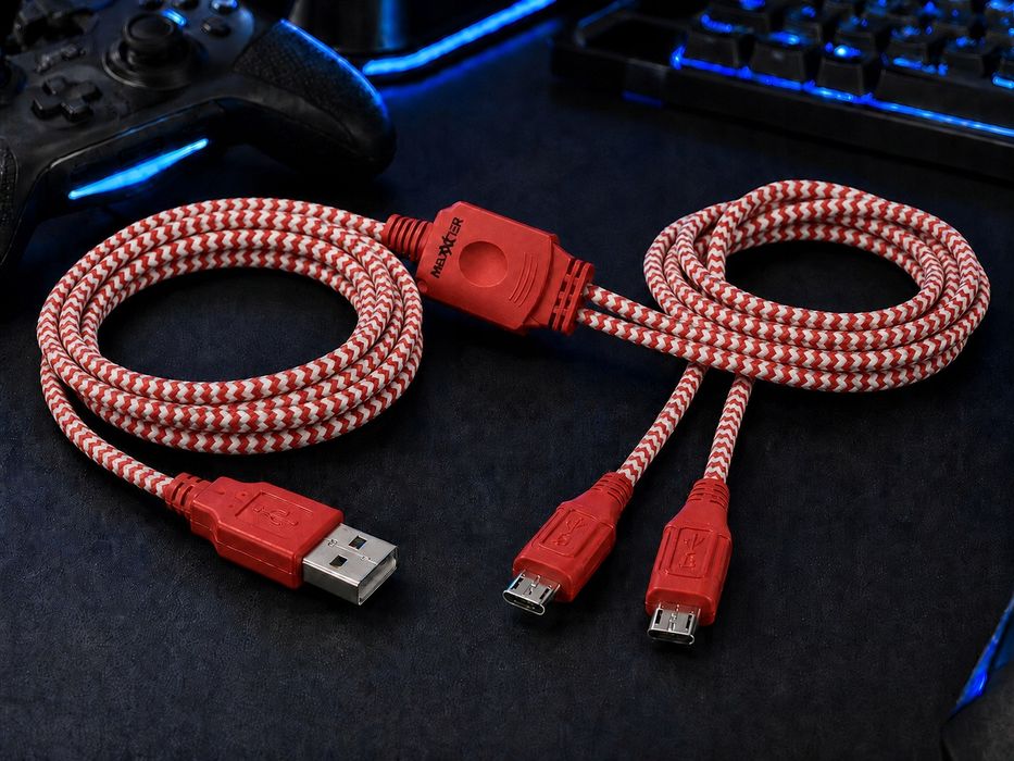 Kabel do ładowania 2 padów PS4 Xbox One 3,5 m 2x Micro USB Oplot Dual