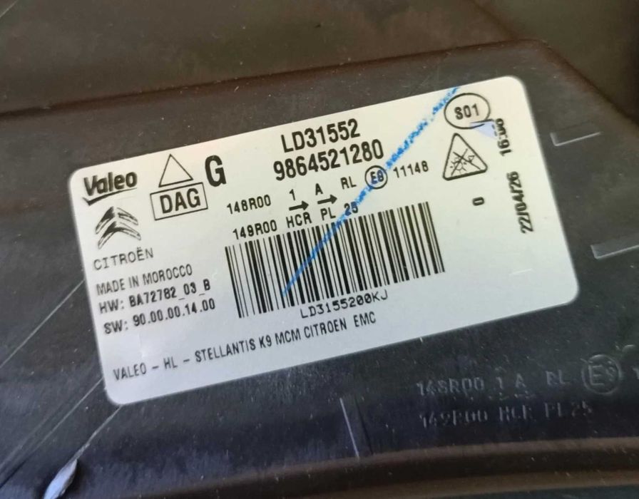 Ótica / farol esquerda CITROËN Berlingo (K9), de 2018 a 2026 l 141908