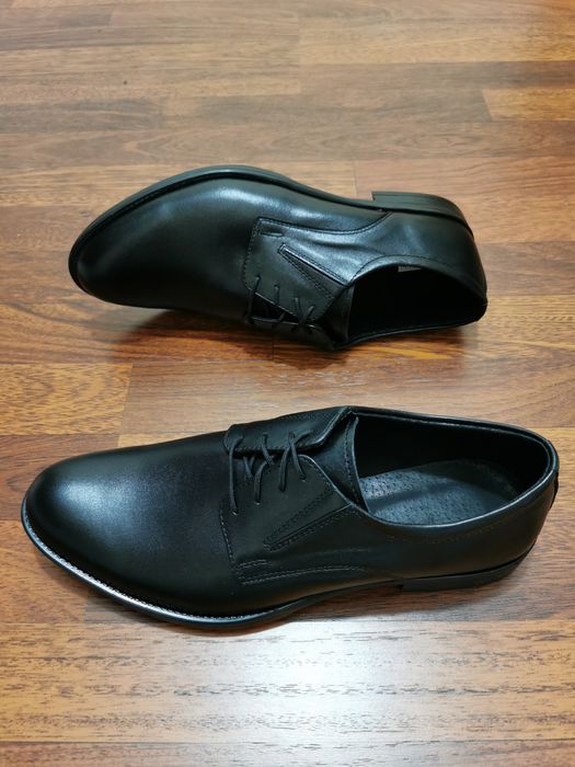 Eleganckie Wizytowe Skórzane Półbuty Męskie M 180 Czarne Tęgie
