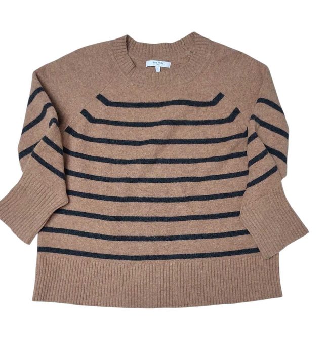 Brązowy sweter damski w paski 100% WEŁNA NEXT, R. L/XL