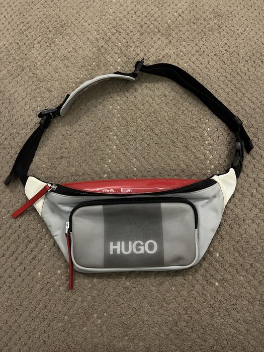 Женская серая поясная сумка-бананка HUGO Оригінал.