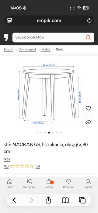 Stół okrągły NACKANÄS IKEA 80 cm