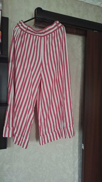 Льняні брюки палаццо у смужку