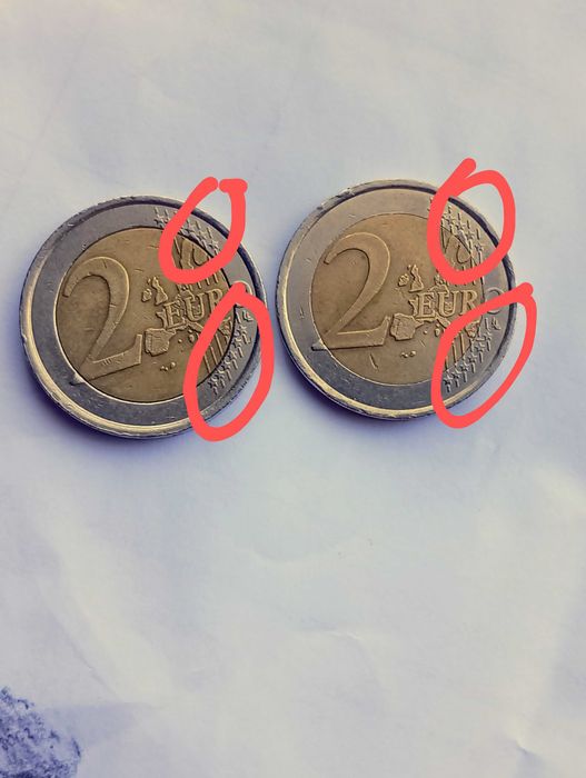 Moedas de 2€, Portugal, 2002, descentralizadas e com erros