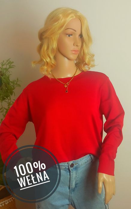 Sweter czerwony Marks&Spencer 40 42 wełna