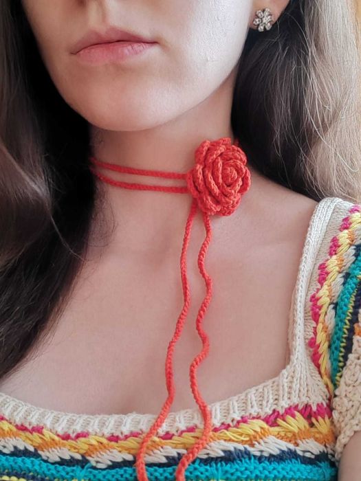 Jesienny naszyjnik choker róża 3D